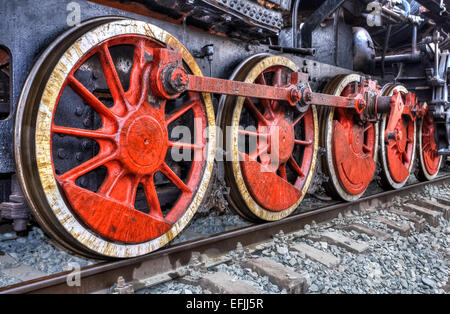 Alten Dampf-Lokomotive Motorisierung Rad und Stangen Stockfoto