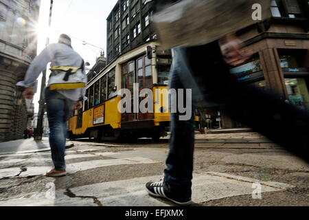 Straßenbahn, Piazza Cordusio, Mailand, Lombardei, Italien Stockfoto