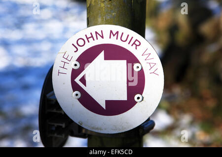 Der John Muir Wege-Schild auf dem Weg der Küste zu Küste in ganz Schottland vom Helensburgh, Dunbar Stockfoto