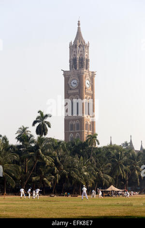 Indien, Maharashtra, Mumbai, Colaba Bezirk, Oval Maidan und Rujabi Clock tower Stockfoto