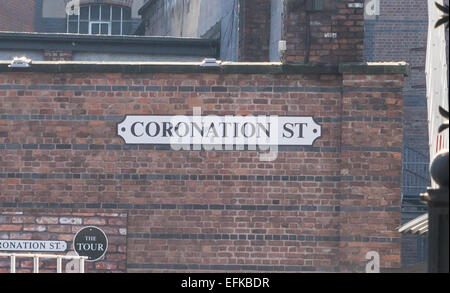 Melden Sie für Coronation St in Granada Studios, Deansgate, Manchester Stockfoto