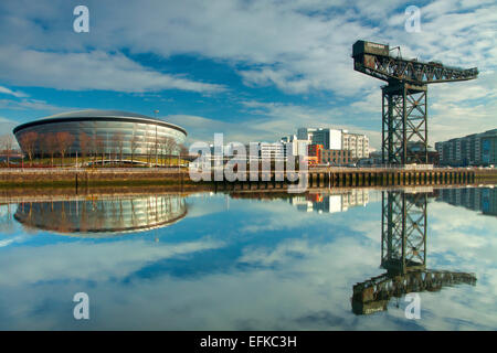 Stobcross (Finnieston Kran), die SSE Hydro und des Flusses Clyde, Pacific Quay, Glasgow Stockfoto