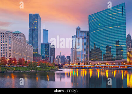 Chicago. Bild von der Stadt von Chicago während des Sonnenuntergangs. Stockfoto