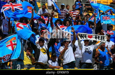 Wellington, Neuseeland. 6. Februar 2015. Fidschi-Fans. Tag eins der HSBC Sevens, Westpac Stadium, Wellington, Neuseeland. Freitag, 6. Februar 2015. Bildnachweis: Aktion Plus Sport/Alamy Live-Nachrichten Stockfoto