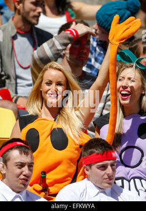 Wellington, Neuseeland. 6. Februar 2015. Fans im Kostüm. Tag eins der HSBC Sevens, Westpac Stadium, Wellington, Neuseeland. Freitag, 6. Februar 2015. Bildnachweis: Aktion Plus Sport/Alamy Live-Nachrichten Stockfoto