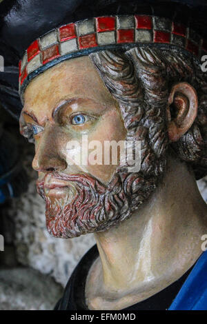 Geschnitzte Schiff Galionsfigur des bärtigen Sailor im Valhalla Museum, scilly Tresco, Inseln Stockfoto