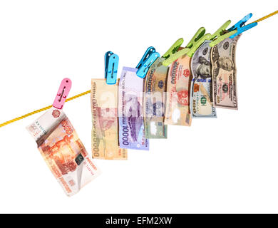 Dollar, Euro, Rupiah, Dong und Rubel Stockfoto