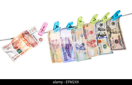 Dollar, Euro, Rupiah, Dong und Rubel Stockfoto