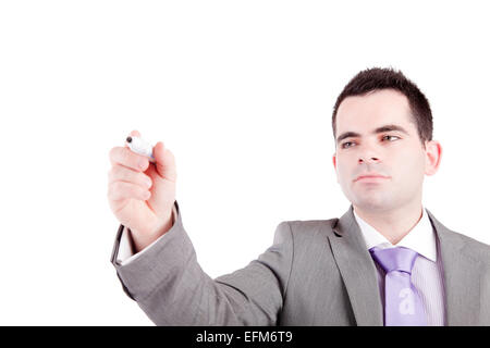 Business-Mann schreiben auf Whiteboard - isoliert Stockfoto