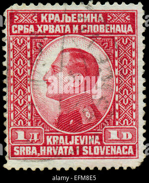 Jugoslawien - ca. 1924: Eine Briefmarke gedruckt in Jugoslawien (Königreich Serbien, Kroatien und Slawonien) zeigt Porträt von König Alexander ich Stockfoto