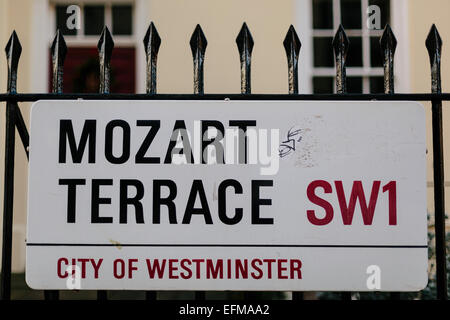 Mozart Terrasse, Straßenschild, London SW1, City of Westminster Stockfoto