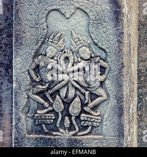 Angkor-Frauen tanzen Flachrelief, Kambodscha Stockfoto