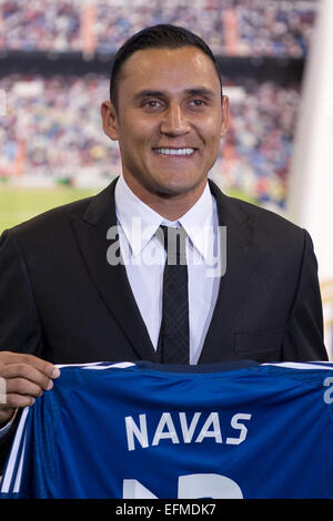 Keylor Navas bei seiner Enthüllung als ein neuer Spieler von Real Madrid im Santaigo Bernabeu Stadion in Madrid, Spanien-Featuring: Keylor Navas wo: Madrid, Spanien: 5. August 2014 Stockfoto