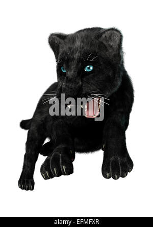 Digitale 3D Rendern einer Jagd, die Black Panther isoliert auf weißem Hintergrund Stockfoto