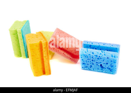 Bunte Küche Schwamm Zusammensetzung Stockfoto