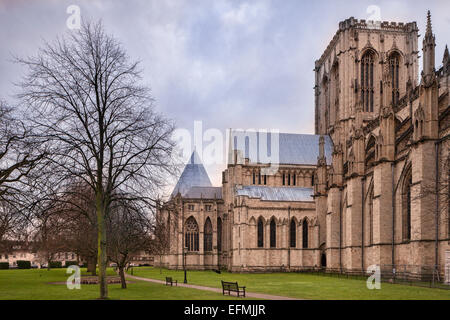 Die Nordseite des York Minster aus der Dean Parks, an einem ruhigen Wintertag. Stockfoto