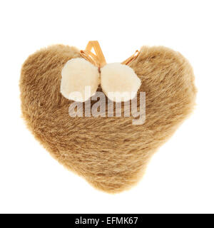 Plüsch pelzigen braun Herz isoliert Stockfoto