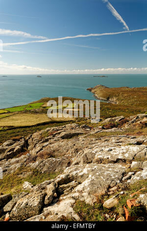 St Davids Head, Pembrokeshire, Wales umfasst Strände, Klippen, Eisenzeit bleibt, Verstrebungen, Spaziergänge und Wanderungen und winterhart. Stockfoto