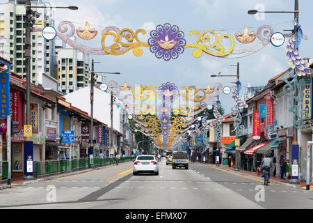 Dekorationen von Serangoon Road im Stadtteil Little India von Singapur. Stockfoto