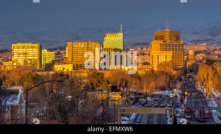 Sonnenuntergang über der Skyline von Boise, Idaho Stockfoto