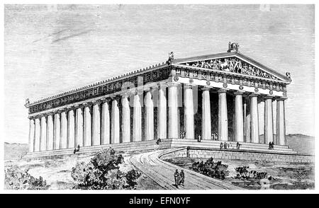 19. Jahrhunderts viktorianischen Gravur einer alten Ansicht des Parthenon, Athen, Griechenland Stockfoto