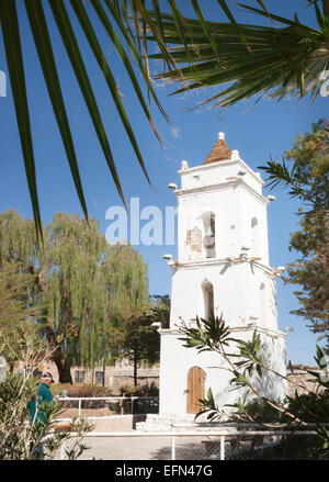 Kirchturm, Tocano Stadt, San Pedro de Atacama-Wüste, Chile, Südamerika Stockfoto