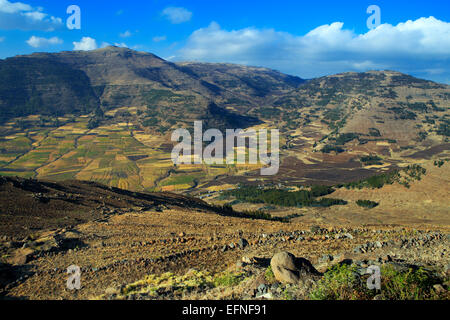 Blick auf Hochland in der Nähe von Dilbe, Amhara Region, Äthiopien Stockfoto