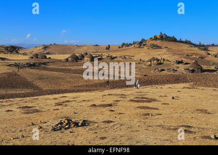 Blick auf Hochland in der Nähe von Dilbe, Amhara Region, Äthiopien Stockfoto