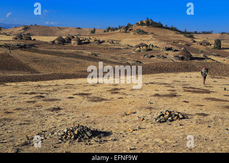 Blick auf Hochland in der Nähe von Dilbe, Amhara Region, Äthiopien Stockfoto