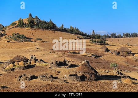 Blick auf Hochland in der Nähe von Dilbe, Amhara Region, Äthiopien Stockfoto