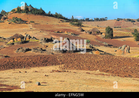 Blick auf Hochland in der Nähe von Dilbe, Amhara Region, Äthiopien Stockfoto