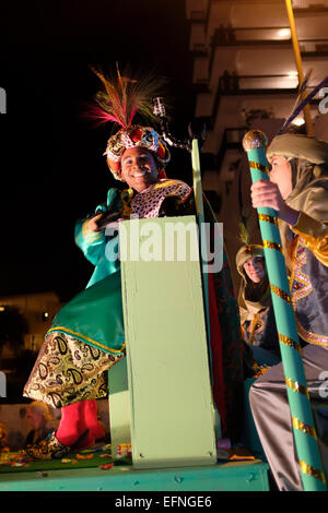 Balthazar in Epiphany Parade, Three Kings Festival Fiesta de Los Tres Reyes Magier, Teneriffa, Spanien Stockfoto