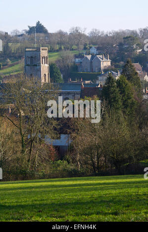 Str. Marys Kirche und Dorf Wedmore, Somerset, England Stockfoto