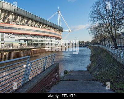 Außenansicht des das Millennium Stadium in Cardiff City Centre, Wales, aufgenommen am 6. Februar 2015. Stockfoto