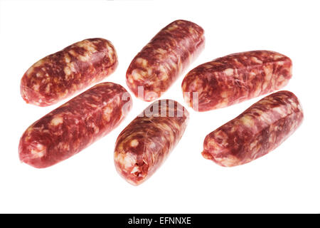 italienischer Rohwurst hergestellt von Wildschwein Schwein Fett, Wurst Fleisch essen feine dünne Fett Fett niedrig cholesterinarm Spezialität Metzger sp Stockfoto