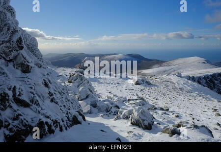 Cadir Idris im Winter im Schnee Stockfoto
