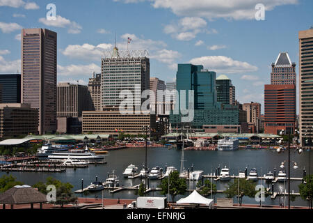 Baltimore, Maryland, USA, Blick über den Inneren Hafen von der Oberseite des Federal Hill. Stockfoto