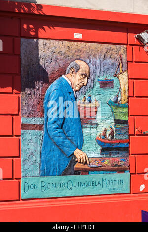 Farbenfrohe Wandgemälde Zeichen außerhalb ein strassenrand Restaurant Darstellung Künstler Don Benito Quinquela Martin Malerei, La Boca, Buenos Aires, Argentinien Stockfoto