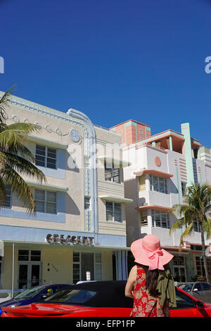 Art-Deco-Hotels am Ocean Drive in South Miami Beach. Stockfoto
