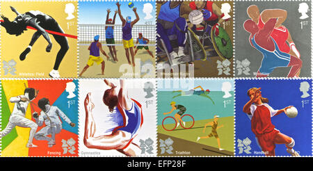 Sammlung von Briefmarken von Olympischen und Paralympischen Spiele setzen von Stempeln, 2012 Stockfoto