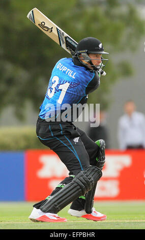 Lincoln, New Zealand. 9. Februar 2015. World Cup warm-up. Martin Guptill von Neuseeland Batting während der ICC Cricket World Cup warm-up-Spiel zwischen Neuseeland V Zimbabwe. Bildnachweis: Aktion Plus Sport/Alamy Live-Nachrichten Stockfoto