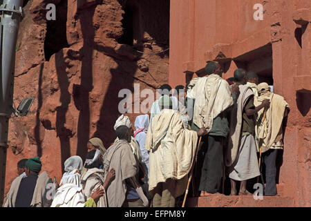 Wetten Sie Abba Libanos Kirche, Lalibela, Amhara Region, Äthiopien Stockfoto