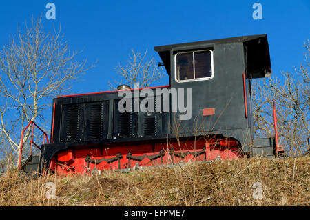 Diesel Lokomotive Durchführung von Wartungsarbeiten am Brecon Bergbahn, Pontsticill, Merthyr Tydfil, Wales. Stockfoto