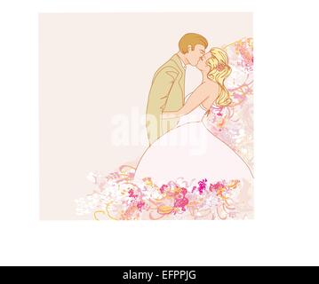 elegante Hochzeitseinladung mit Brautpaar küssen Stock Vektor