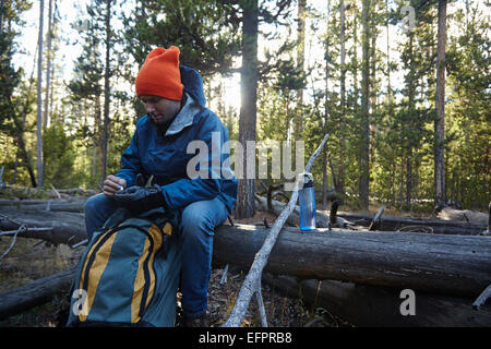 Wanderer, Pause, Yellowstone-Nationalpark, Wyoming, USA Stockfoto
