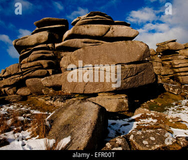 Roughtor im Schnee auf Bodmin Moor, North Cornwall. Stockfoto