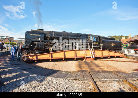 Tierwelt-Künstlers David Shepherd, Besitzer der Ex-BR No.92203 "Schwarzer Prinz" bei Minehead Plattenspieler, West Somerset Railway, UK Stockfoto