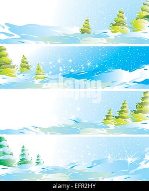 Satz von vier Winter Landschaft Banner, Vektor-illustration Stock Vektor