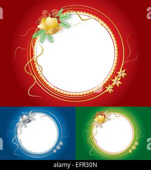 Satz von drei Weihnachten glänzenden Rahmen mit Glocken und Tannenzweigen, Vektor-illustration Stock Vektor