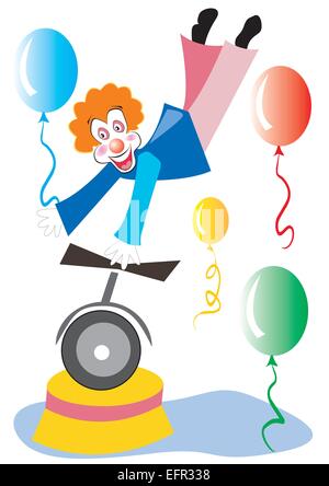 Clown auf Einrad mit Ballon, Vektor-illustration Stock Vektor